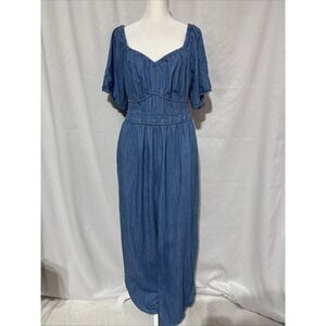 Old Navy Women's Size L Waist-Defined Smocked Jumpsuit- Medium Wash Pockets